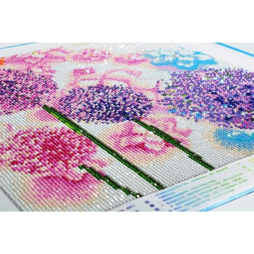 Sada diamantových obrazů s fialovým pampeliškovým vzorem 25x25 cm