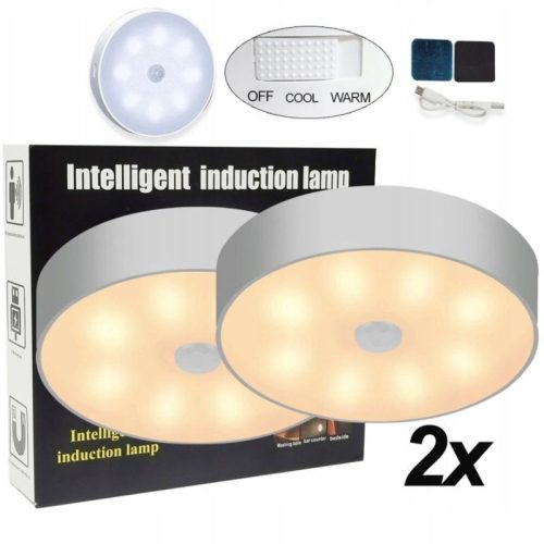 2 ks 16 LED nočních světel s pohybovým senzorem – USB, žluté světlo, pro osvětlení schodů