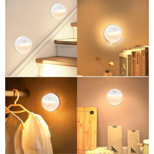 2 ks bateriově napájených, bezdrátových kulatých LED nástěnných svítidel – s PIR senzorem pohybu, pro noční osvětlení