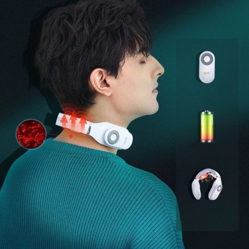 SKG 4098E bílý masážní přístroj na krk, TENS EMS elektroterapie pro bolesti krku a uvolnění svalů