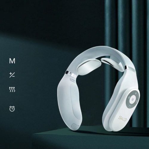 SKG 4098E bílý masážní přístroj na krk, TENS EMS elektroterapie pro bolesti krku a uvolnění svalů