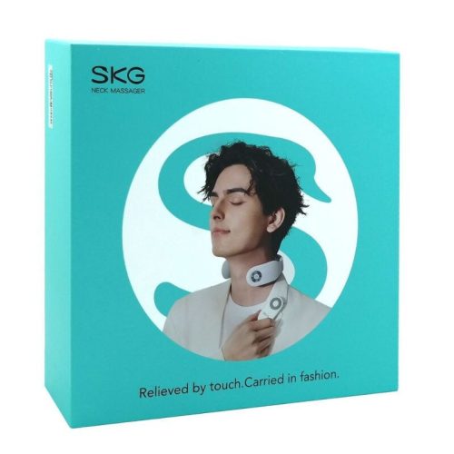 SKG 4098E bílý masážní přístroj na krk, TENS EMS elektroterapie pro bolesti krku a uvolnění svalů
