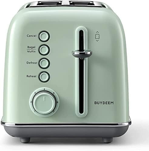 Buydeem DT620E Green Toaster – Topinkovač na 2 plátky v retro designu s nastavitelnými úrovněmi