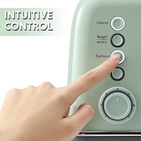   Buydeem DT620E Green Toaster – Topinkovač na 2 plátky v retro designu s nastavitelnými úrovněmi