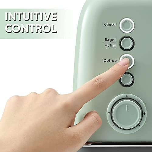 Buydeem DT620E Green Toaster – Topinkovač na 2 plátky v retro designu s nastavitelnými úrovněmi
