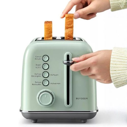 Buydeem DT620E Green Toaster – Topinkovač na 2 plátky v retro designu s nastavitelnými úrovněmi