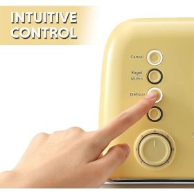   Buydeem DT620E Citronovožlutý toustovač na 2 plátky – extra široké otvory, 7úrovní opečení, funkce pro pečení bagelů