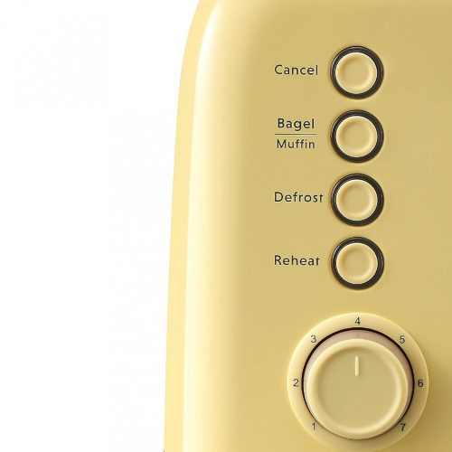 Buydeem DT620E Citronovožlutý toustovač na 2 plátky – extra široké otvory, 7úrovní opečení, funkce pro pečení bagelů
