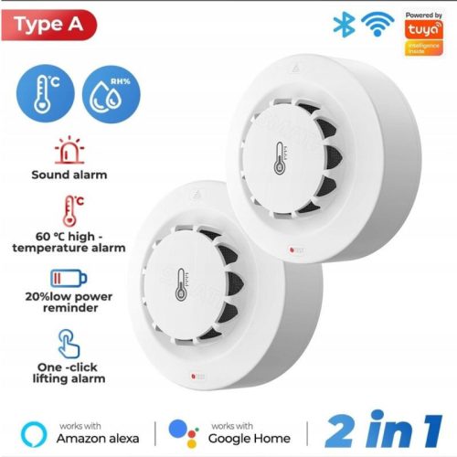 Chytrý detektor kouře, teploty a vlhkosti - s měřičem - TUYA WiFi, 2ks