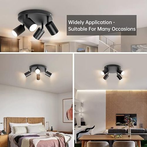 Otočné, nastavitelné 4směrné LED stropní sportovní světlo Ketom GU10 (černé)