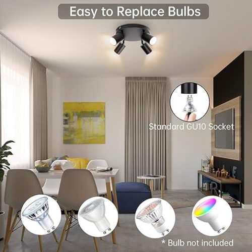 Otočné, nastavitelné 4směrné LED stropní sportovní světlo Ketom GU10 (černé)