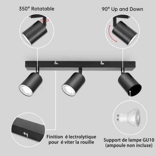 Otočné LED stropní bodové světlo Kambo se 3 světly – černé