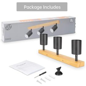   Otočné, nastavitelné 3směrné LED stropní bodové světlo Kambo (černé a dřevěné)