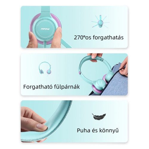 Dětská sluchátka MPOW – zeleno-fialová, pohodlná sluchátka s mikrofonem