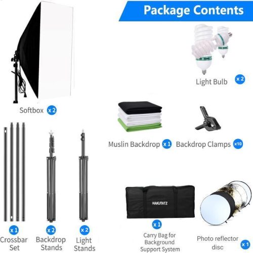 Profesionální sada pro fotostudio Hakutatz – se studiovým osvětlením, systémem pro pozadí, softboxem, stojanem a přepravní taškou