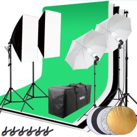   Hakutatz Profesionální sada pro fotostudio – Systém pro studiové osvětlení a pozadí – Softbox se stojany pro světelné zdroje – Ochranné pouzdro součástí balení