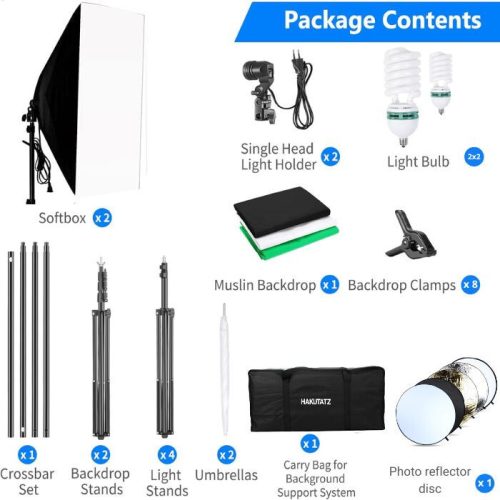Hakutatz Profesionální sada pro fotostudio – Systém pro studiové osvětlení a pozadí – Softbox se stojany pro světelné zdroje – Ochranné pouzdro součástí balení