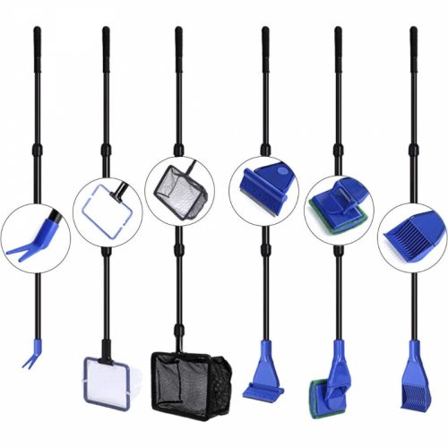 Multifunkční sada na čištění akvária – s teleskopickou rukojetí, síťkou a kartáči