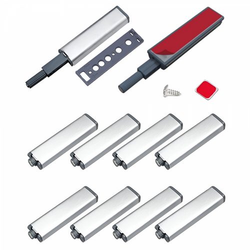 Sada magnetických posuvných zámků JIAYI pro skříňky – 10 ks, stříbrná barva, samouzavírací zámek na nábytek