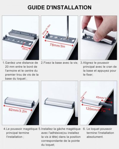 Sada magnetických posuvných zámků JIAYI pro skříňky – 10 ks, stříbrná barva, samouzavírací zámek na nábytek