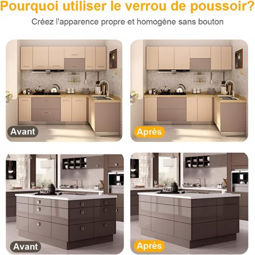 Sada magnetických posuvných zámků JIAYI pro skříňky – 10 ks, stříbrná barva, samouzavírací zámek na nábytek