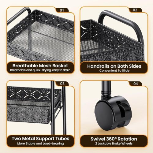 PKBD 3patrový kovový pojízdný úložný vozík – černý