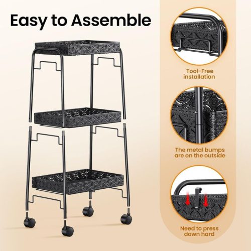 PKBD 3patrový kovový pojízdný úložný vozík – černý