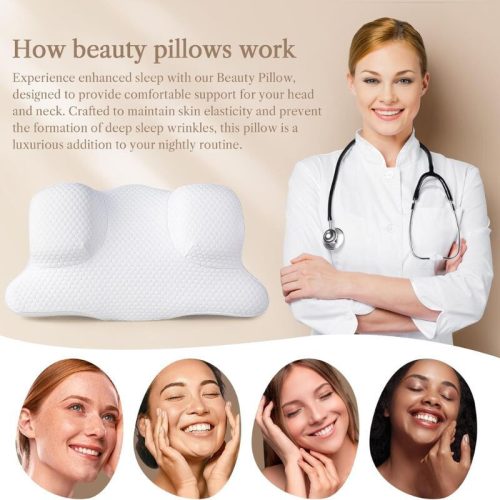 Ergonomický ortopedický polštář z paměťové pěny Benazcap ve tvaru hlavy a krku - bílý