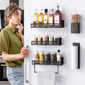   Sada magnetických stojanů na koření PKBD Black – 6dílná police z nerezové oceli bez vrtání