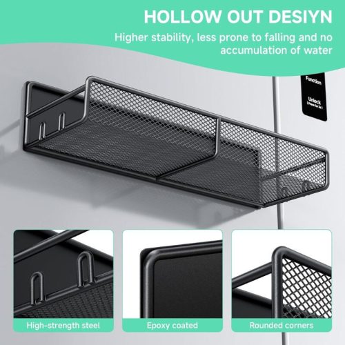 Sada magnetických stojanů na koření PKBD Black – 6dílná police z nerezové oceli bez vrtání