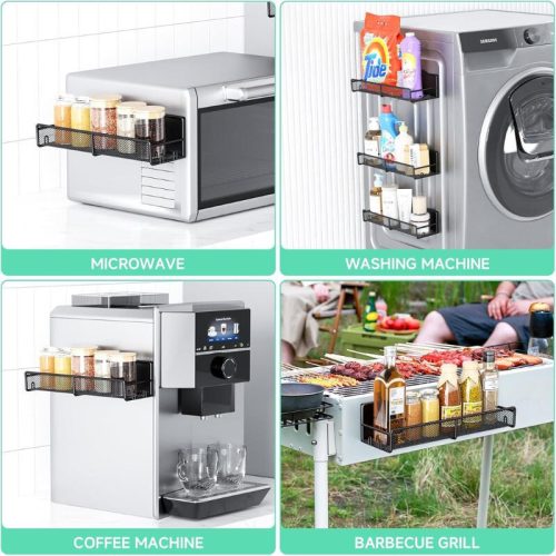 Sada magnetických stojanů na koření PKBD Black – 6dílná police z nerezové oceli bez vrtání