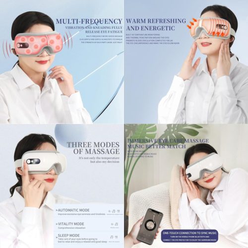 BLux polstrovaný masážní přístroj na oči – bílý, vibrační masáž a tepelná terapie