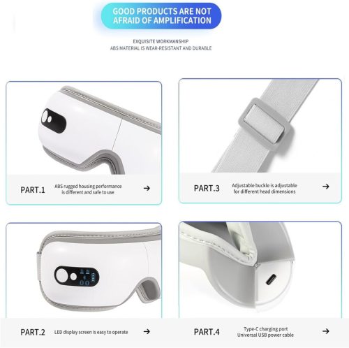 BLux polstrovaný masážní přístroj na oči – bílý, vibrační masáž a tepelná terapie