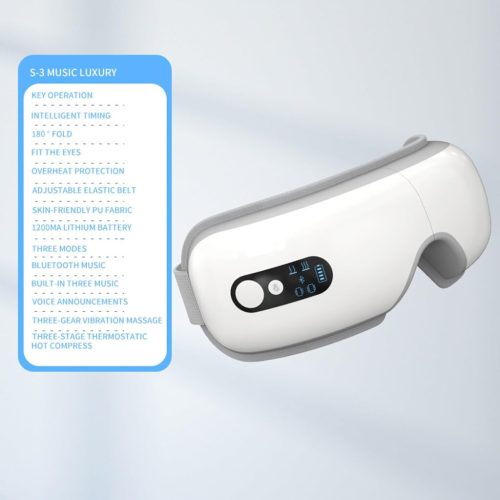 BLux polstrovaný masážní přístroj na oči – bílý, vibrační masáž a tepelná terapie