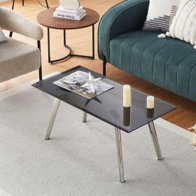   OFCASA černý skleněný konferenční stolek do obývacího pokoje - černý