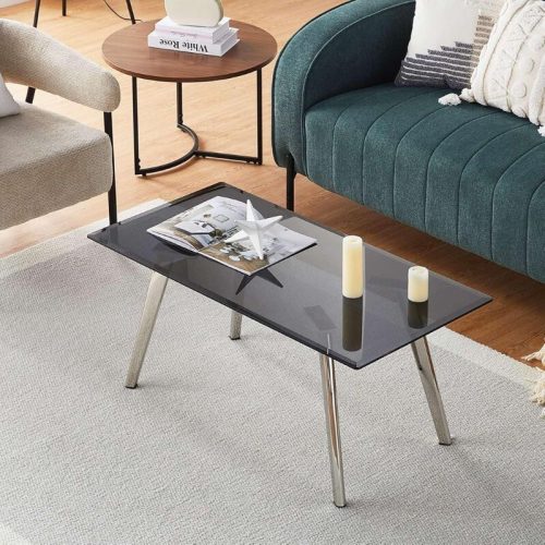 OFCASA černý skleněný konferenční stolek do obývacího pokoje - černý