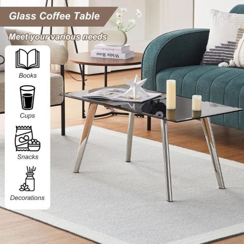 OFCASA černý skleněný konferenční stolek do obývacího pokoje - černý