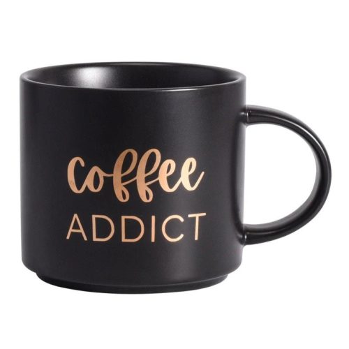 Keramický hrnek s nápisem "Coffee ADDICT" 410ml (černý, se zlatým nápisem)