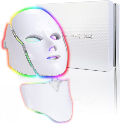 7barevná LED maska na obličej a krk, světelná terapie pro léčbu akné a zařízení pro omlazení pleti