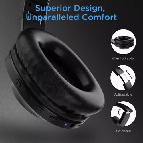 Bluetooth sluchátka LETSCOM H10 – přes uši, 100 hodin výdrže baterie – černá