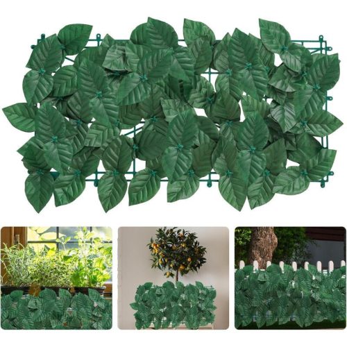 Umělý tmavě zelený listnatý dekorativní plotový kryt – 25x50 cm, UV odolný zahradní kryt