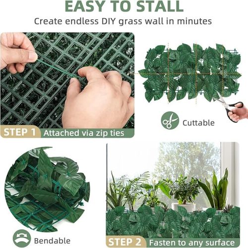 Umělý tmavě zelený listnatý dekorativní plotový kryt – 25x50 cm, UV odolný zahradní kryt