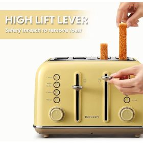   Topinkovač Buydeem DT640E – 4 plátky, citronově žlutý retro design