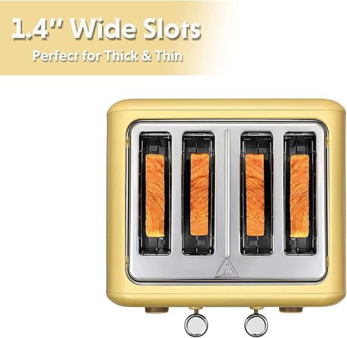 Topinkovač Buydeem DT640E – 4 plátky, citronově žlutý retro design