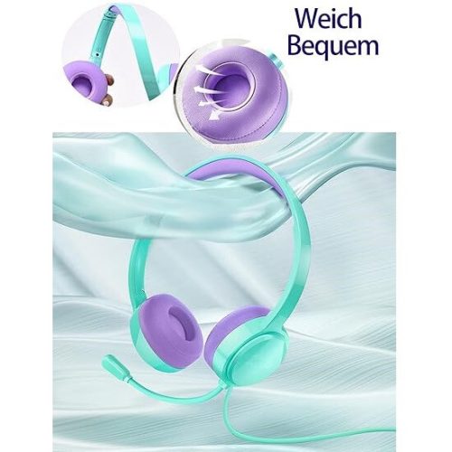 Dětská sluchátka MPOW v mátově fialové barvě – nastavitelná a pohodlná sluchátka