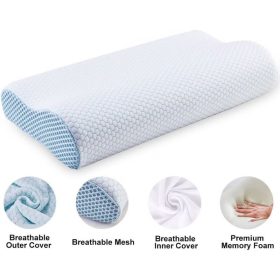   Ortopedický polštář na krk Blux z paměťové pěny – hypoalergenní, spratelným potahem, 55×35 cm, bílo-modrý