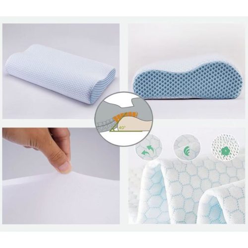 Ortopedický polštář na krk Blux z paměťové pěny – hypoalergenní, spratelným potahem, 55×35 cm, bílo-modrý