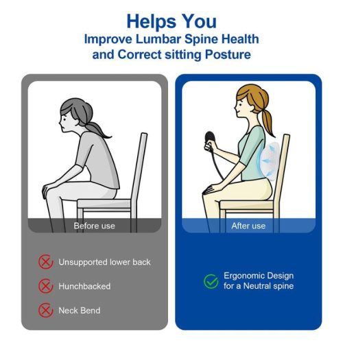 Nastavitelný bederní opěrný polštář Blux s pumpičkou – ortopedická paměťová pěna, světle modrá - bílá