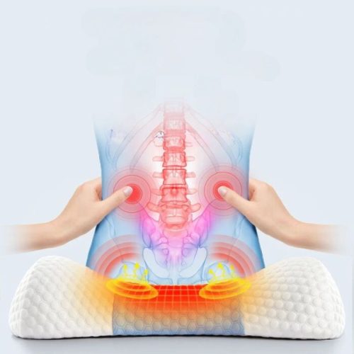 Nastavitelný bederní opěrný polštář Blux s pumpičkou – ortopedická paměťová pěna, světle modrá - bílá