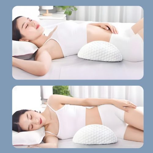 Nastavitelný bederní opěrný polštář Blux s pumpičkou – ortopedická paměťová pěna, světle modrá - bílá